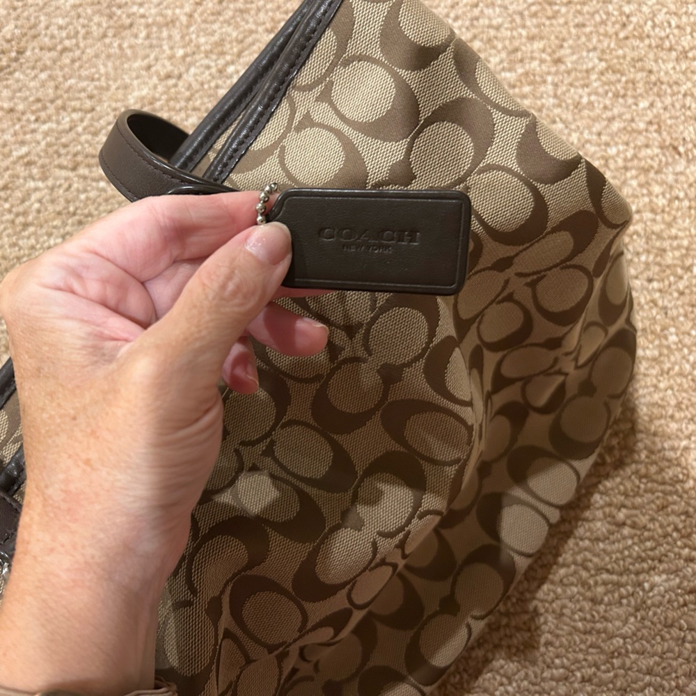 Coach Brown Signature Tote Bag with Leather Trim - Picture 4 of 5